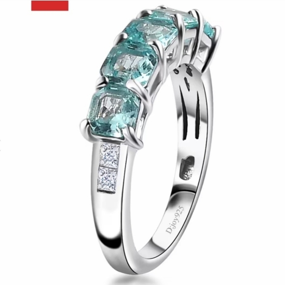 Genuine 5 Stone Apatite Ring Sterling Silver Rhodium Overlay Size 7! New - Picture 8 of 14